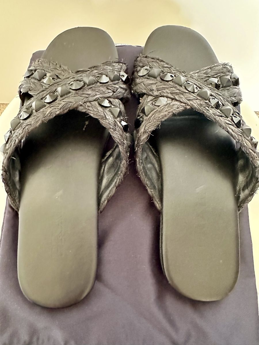 Prada Scarpe da donna: Prada Schlappen , Gr 38 , Raffia, Leder, schwarz  – Usato da Dornach venduto da Snow54 1