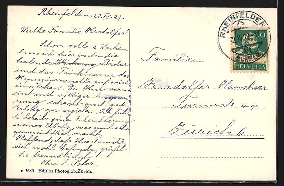 Cartoline postali: AK Rheinfelden, Ortsansicht, 1929 – Usato da Berlin venduto da bartko-reher 1