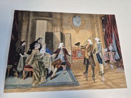 Antike Aquarell  Malerei, Rokoko Szene, Rarität! 23 cm x32 c