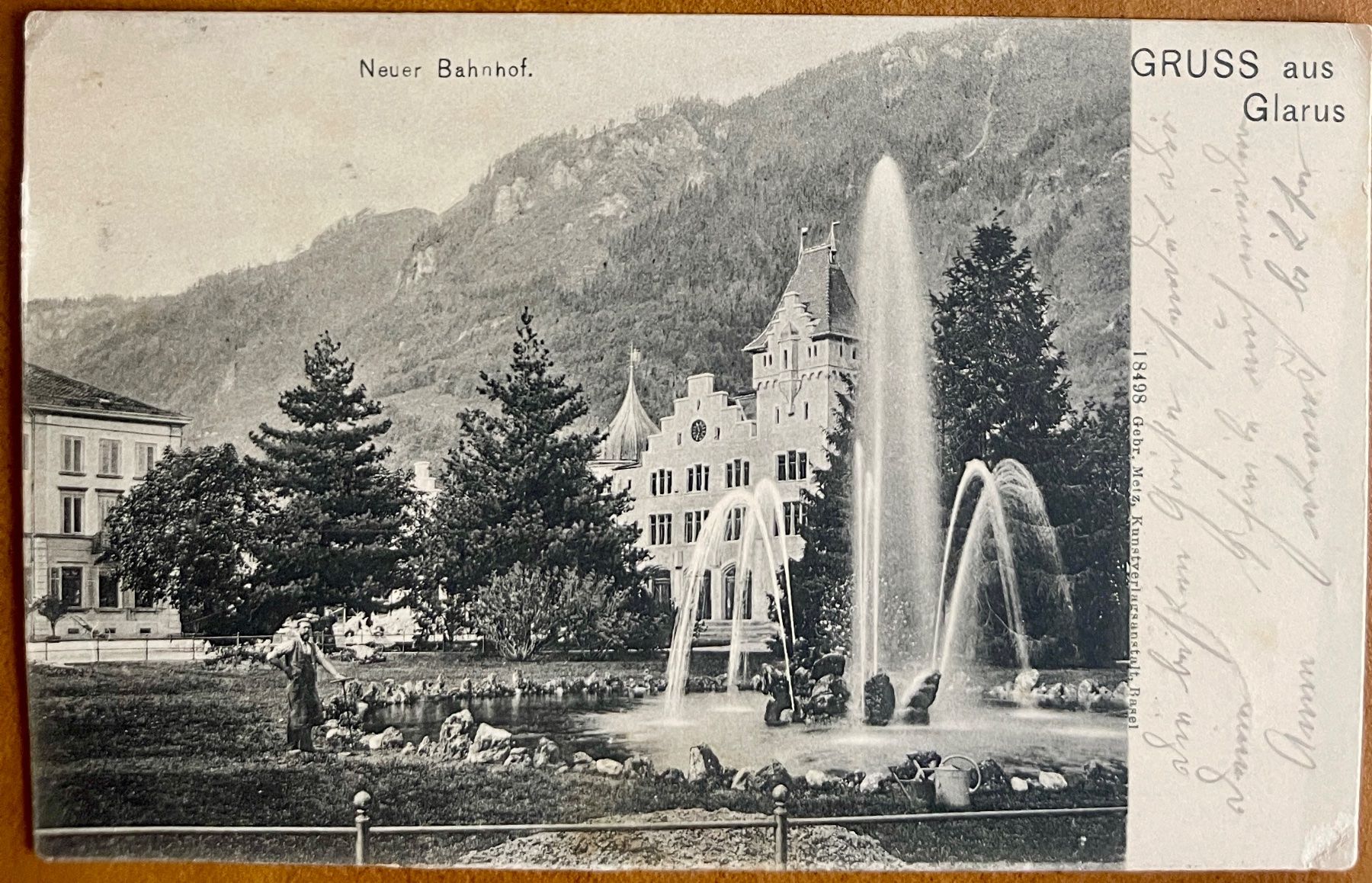 Ansichtskarten: GLARUS - Neuer Bahnhof - Gruss aus Glarus 1907 – Gebraucht aus Lutry von Ediego