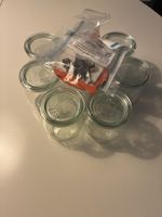 6 Weck Gläser mit Zubehör, neuwertig