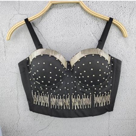 NEUES Crop Top schwarz-silber mit Brust Cups Gr. XS - 221691