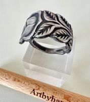 Vintage Rosen Ring Blattornamente Stahl geschwärzt – Unikat