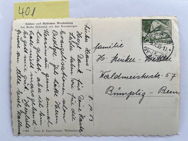 Cartoline postali: Alte Ansichtskarte Schloss Werdenberg bei Buchs, 1953 – Usato da Niederwil AG venduto da dahu75 1