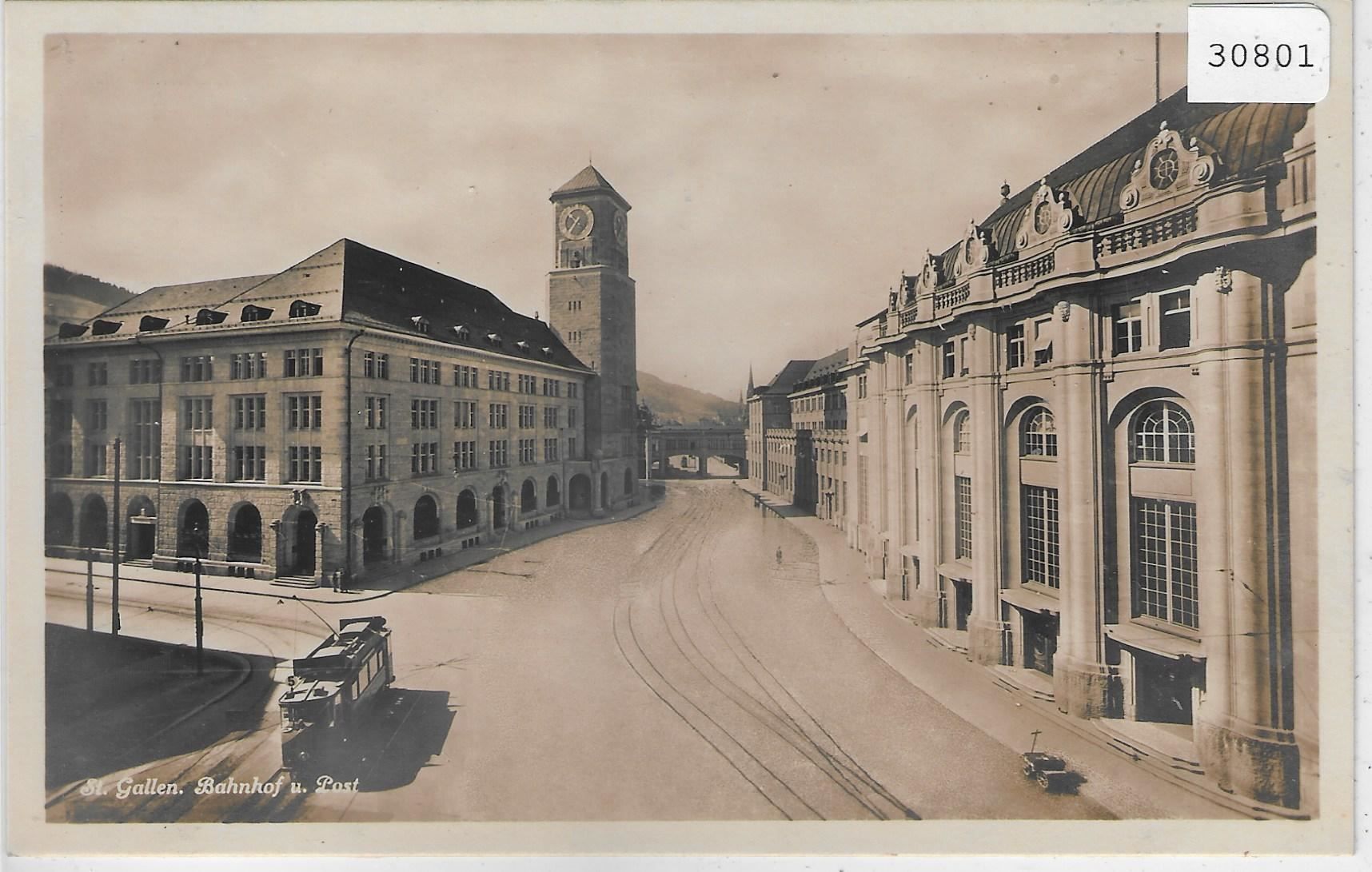 Cartoline postali: St. Gallen - Bahnhof und Post - Tram – Usato da Ettingen venduto da Kartenplanet