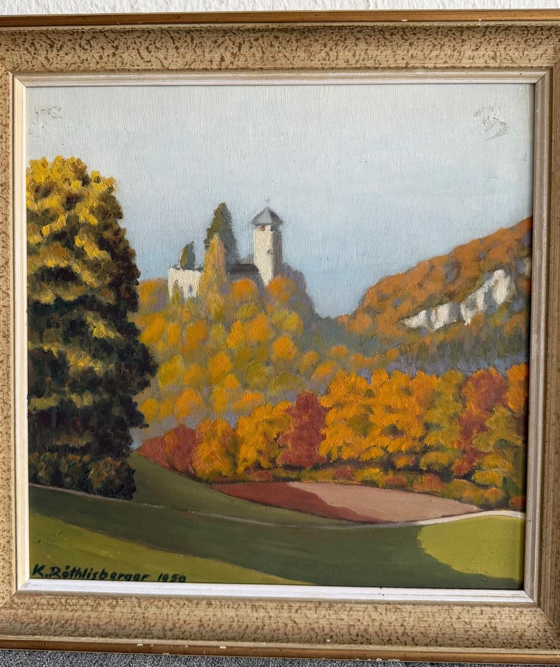 Dipinti: K. Röthlisberger 1950 Schloss Herbstlandschaft ÖlGemälde – Usato da Basel venduto da PAUL_ART 1