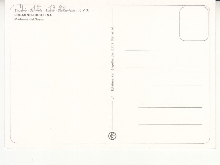 Cartoline postali: Madonna del Sasso 1990 – Usato da Bürglen TG venduto da StampGraf 1