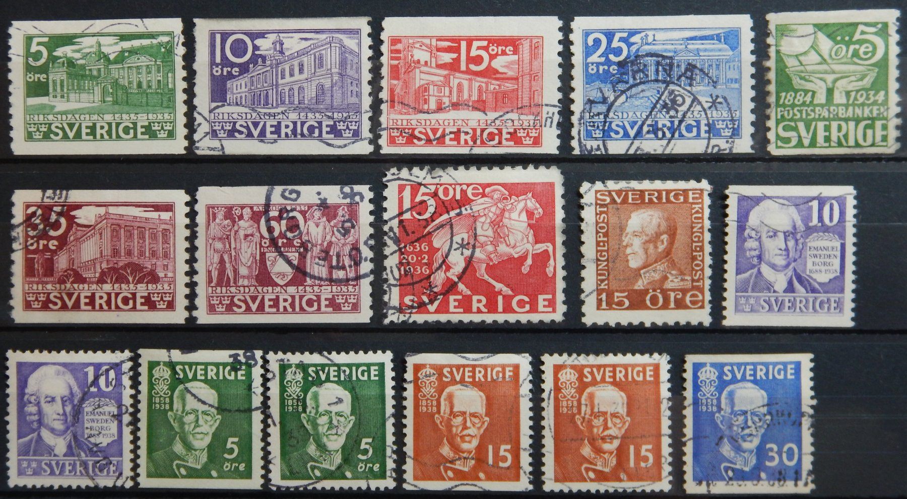 Tutti i francobolli: Schweden ex. Kat. 221-232 gest. 1935/38 – Usato da Zürich venduto da Muehlekauf