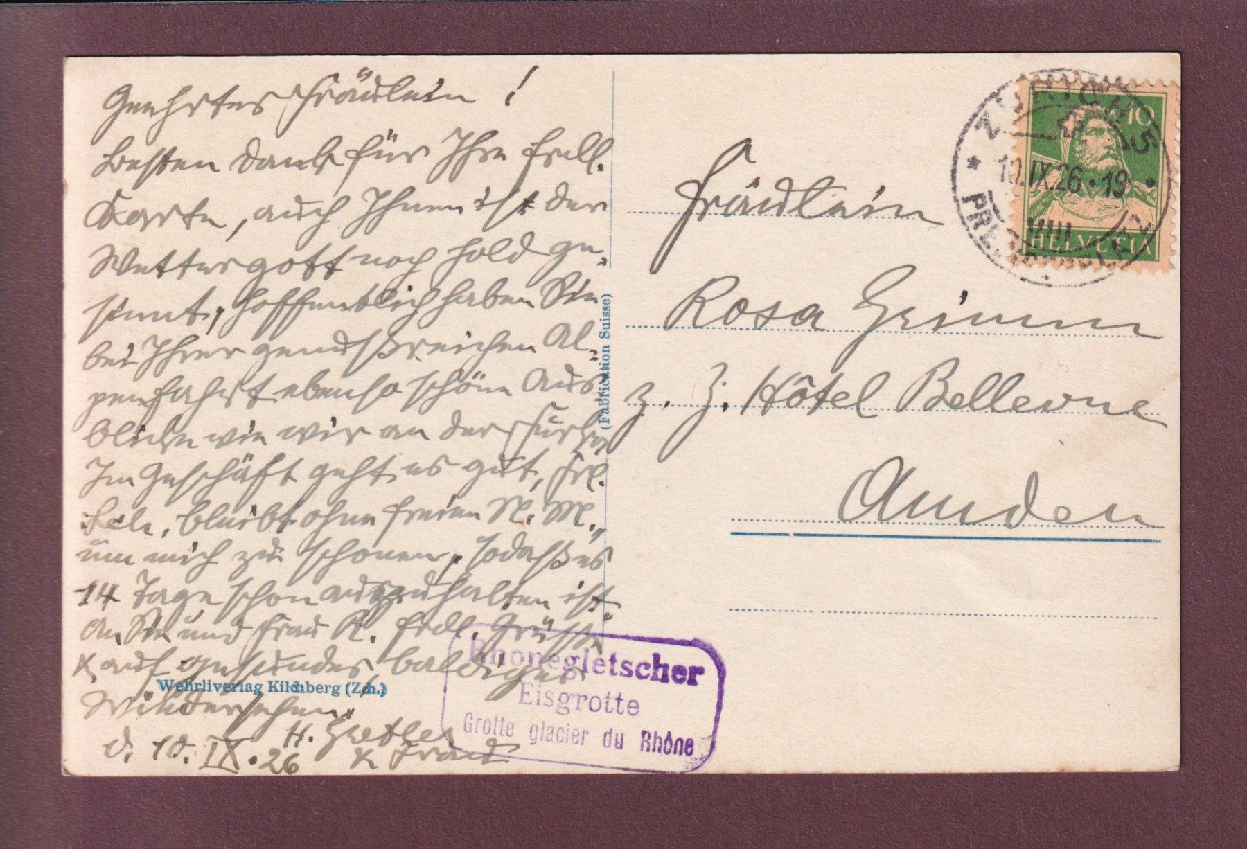 Ansichtskarten: FURKA - Blick vom Belvédère - 1926 – Gebraucht aus Pully von nicecards 1