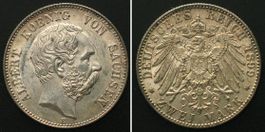 SACHSEN 2 Mark 1899 E, ALBERT Silber ERHALTUNG! f.st
