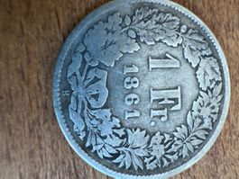 Richtig seltene 1 Franken Münze (1861)gute qualität
