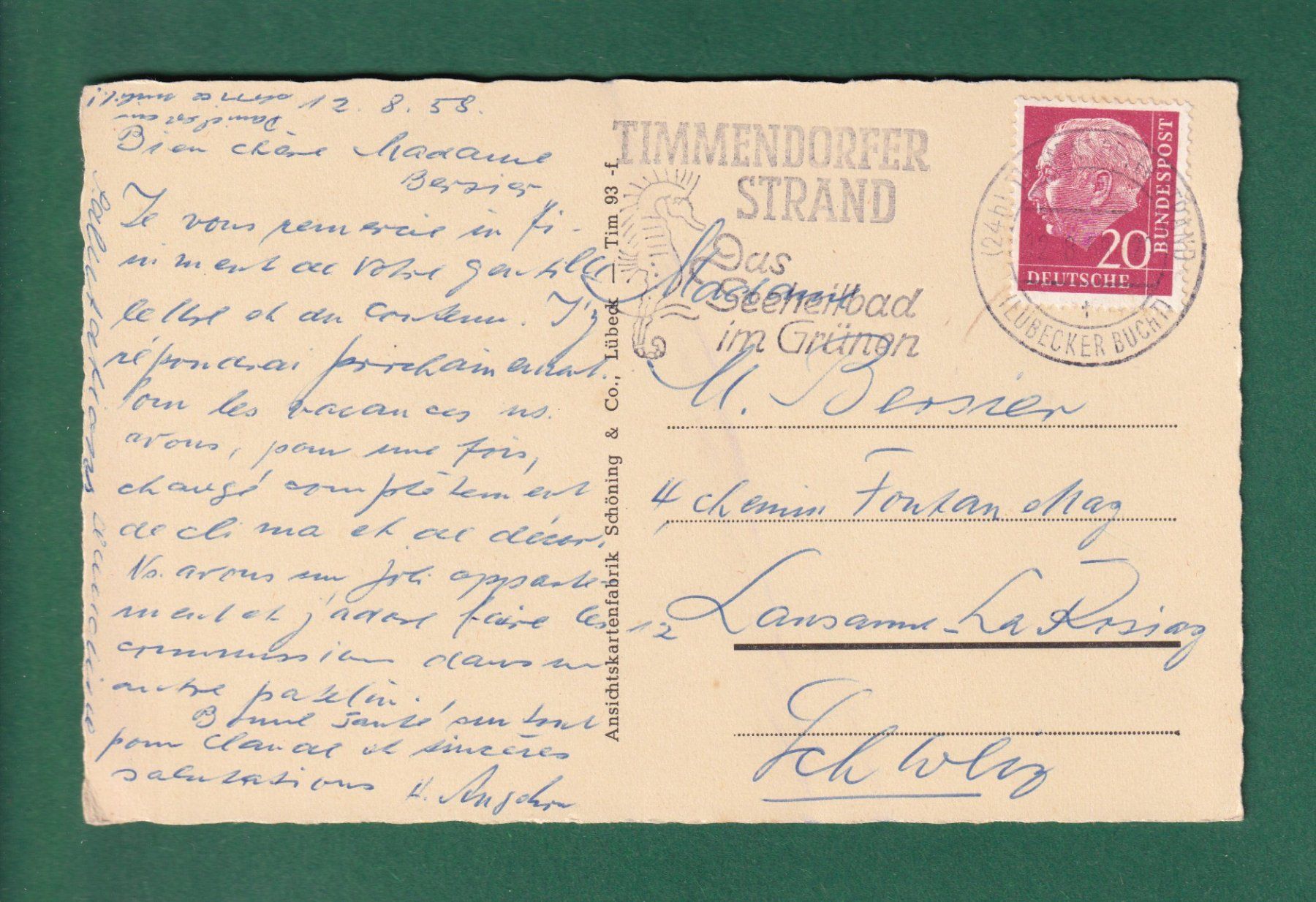 Cartes postales: OSTSEEBAD TIMMENDORFERSTRAND - 1958 – D'occasion à Pully par nicecards-shop 1