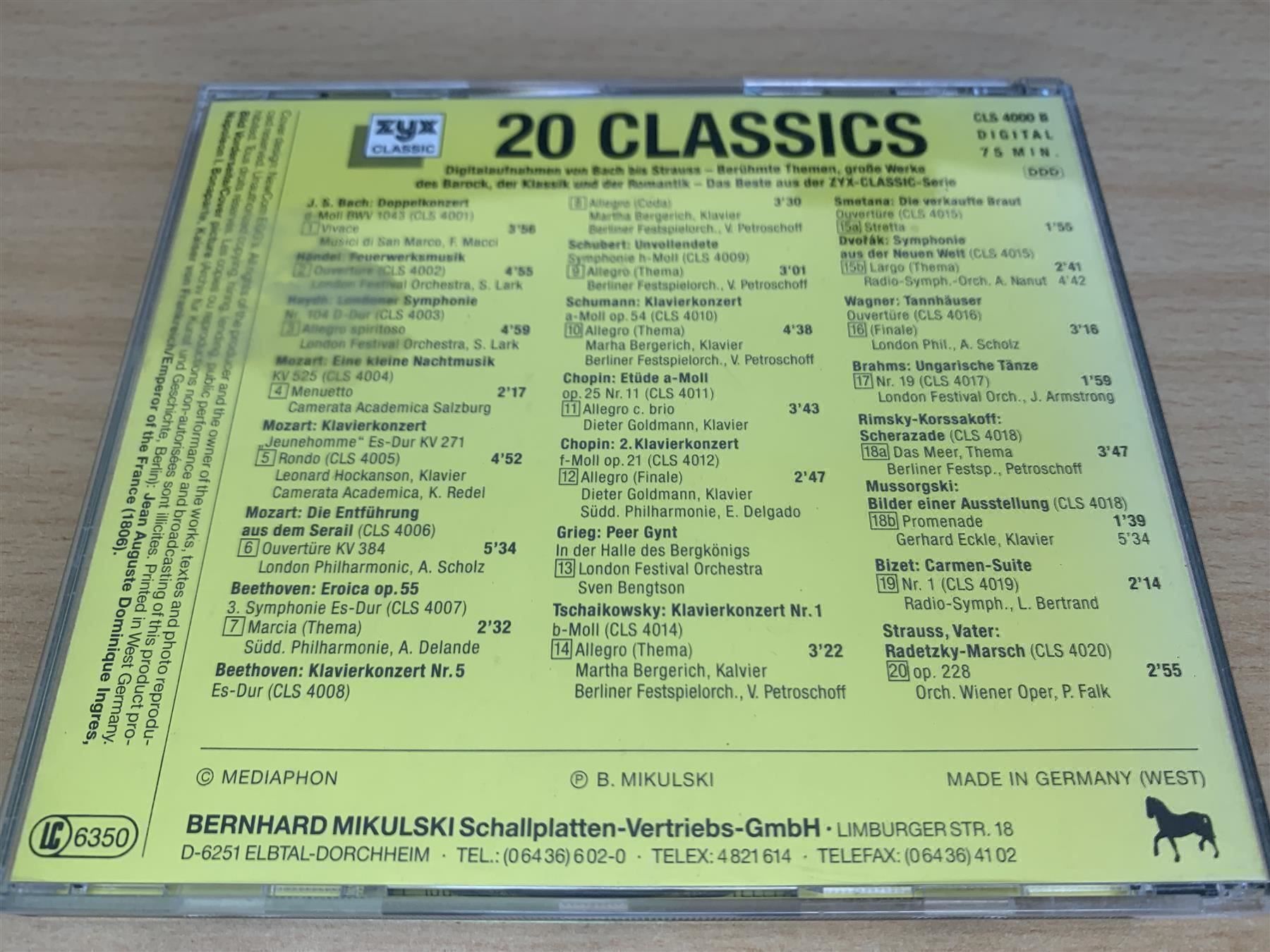 CD: Various - 20 Classics - Digitalaufnahmen Großer Klassischer – Usato da Rikon im Tösstal venduto da Alpenmutz 1