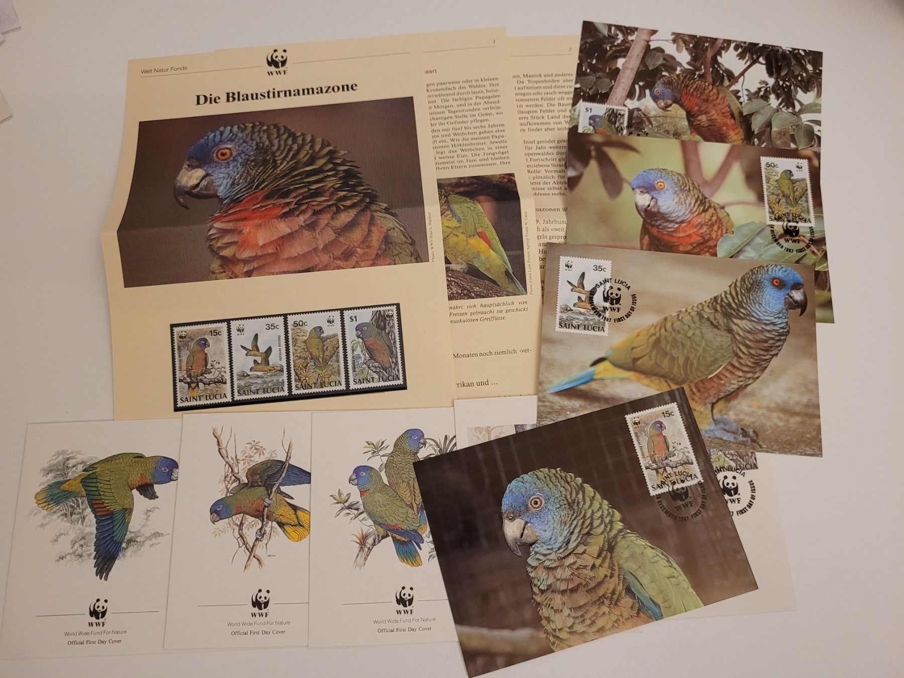 Tutti i francobolli: Saint Lucia Sonderausgabe WWF Blaustirnamazone – Usato da Inwil venduto da Flower2325