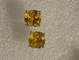 Clous d’oreilles pierres citrine/ et brillants neufs