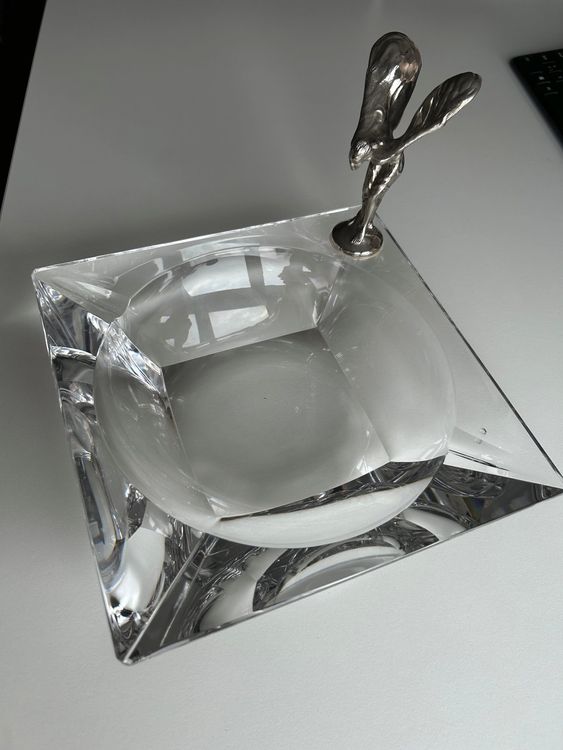 Quadratischer Kristall-Aschenbecher 15x15 Cm – Transparentes Gold, Handpoliert, Mit Zigarettenschlitz, Für Zuhause & Büro
