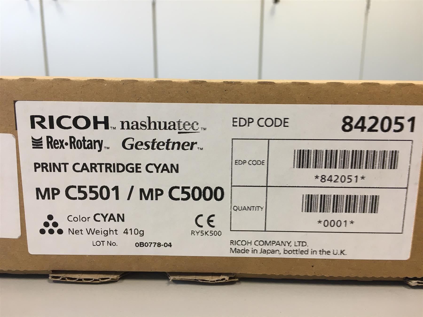 Ricoh Druckerpatronen & Toner: Toner Ricoh MP C5000 Cyan – Neu und originalverpackt aus Wängi von Bmo 1