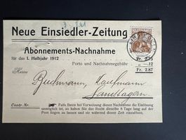 CH  Nachnahme Neue Einsiedler Zeitung  1912  (V956)