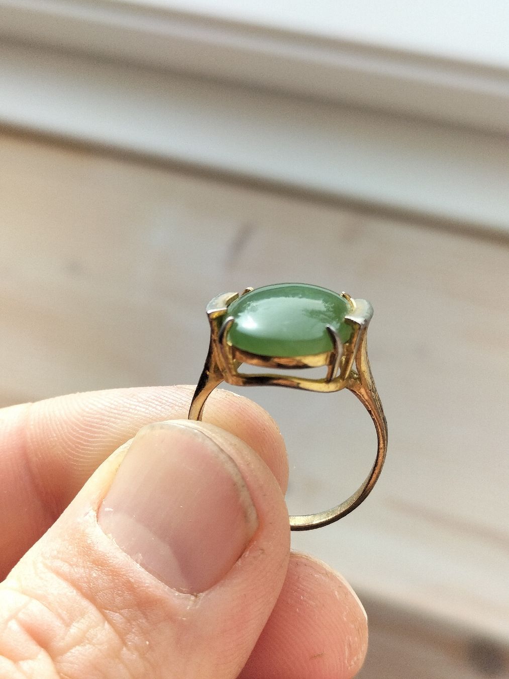 Anelli: Vintage Ring vergoldet mit grossem Jade Stein – Usato da Müselbach venduto da pat_9c9w 6
