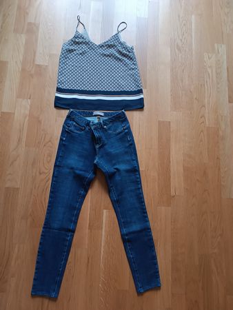 Set Jeans Top blau beige, Grösse XS/S