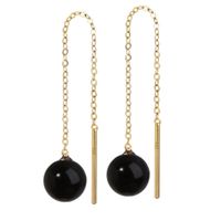 Paar Ohrhänger Paar Echt Onyx Durchzieher 6mm Gelbgold 585