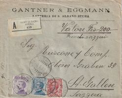 Italien-Einschreibe-Brief- von ALBANO STURA in Schweiz 1920