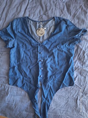 Summer Denim Top with Buttons and Tie Knot Detail