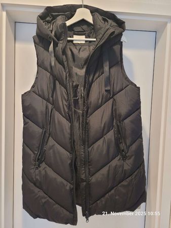 Schwarze Daunenweste mit Kapuze, Grösse XXL