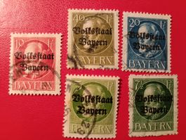 5 seltene Briefmarken Volksstaat Bayern alt Deutschland