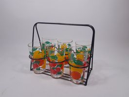 Vintage Trinkgäser Korb / Halter / Limonadengläser