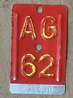 AG 62 - VELONUMMER - FAHRRADSCHILD - PLAQUE DE VELO - AG 62