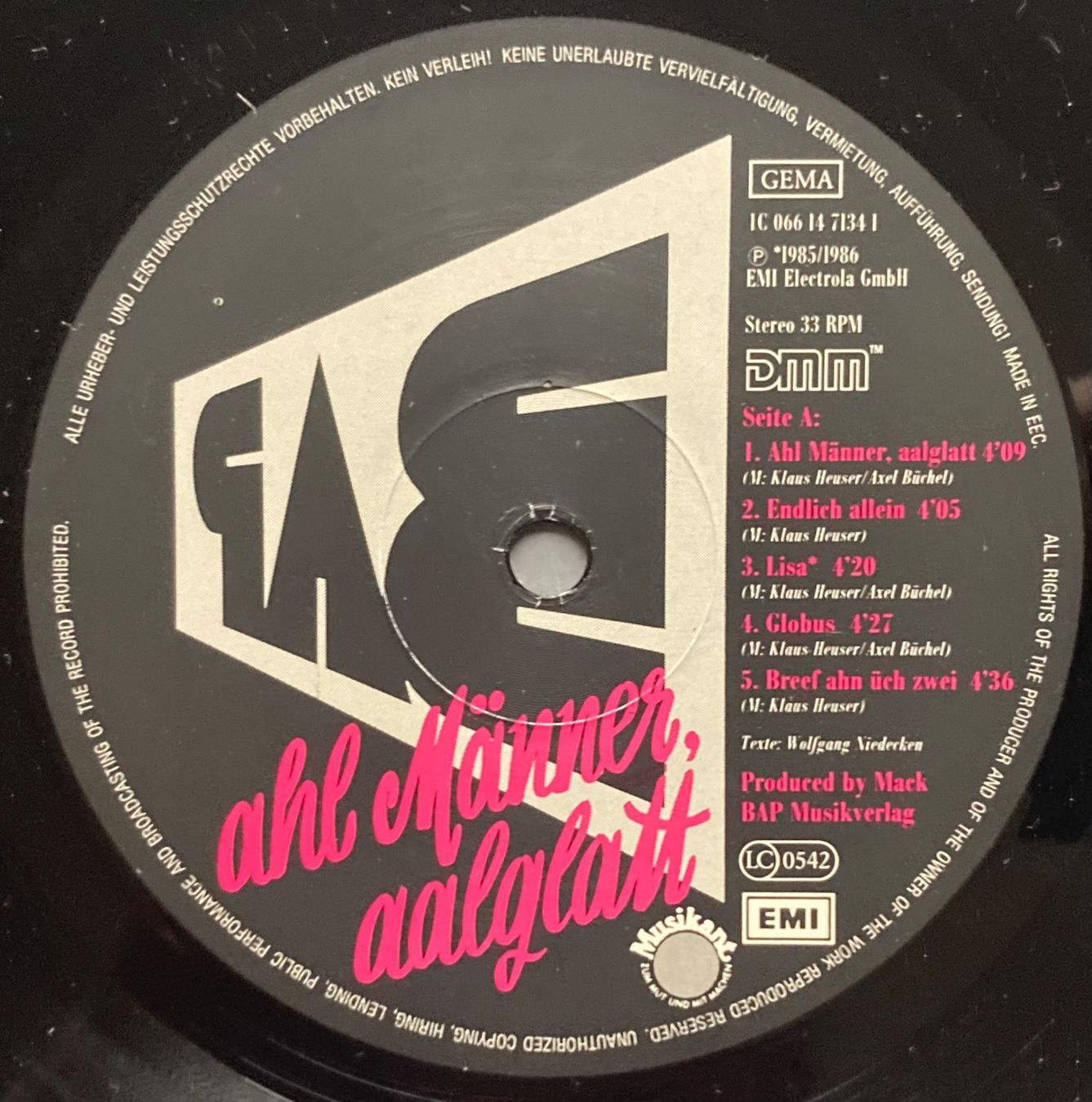 Dischi in vinile: BAP - AHL MÄNNER, AALGLATT – Usato da Poliez-Pittet venduto da Newtown-Records 4