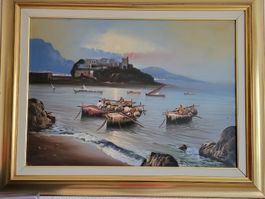 Oelgemälde mit Meeresmotiv 90x70 cm goldener Rahmen