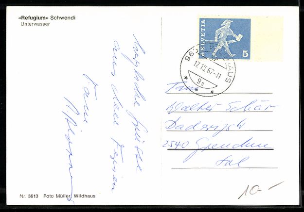 Cartoline postali: AK Unterwasser, Refugium Schwendi, 1967 – Usato da Berlin venduto da bartko-reher 1
