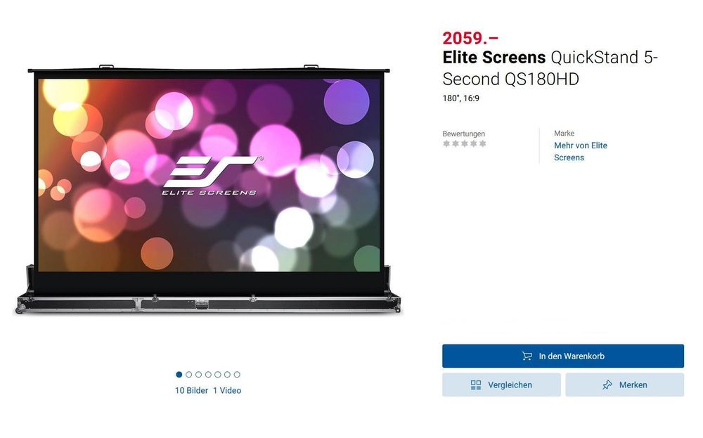 Kofferleindwand Elite Screens QuickStand 5-Second QS180HD 10