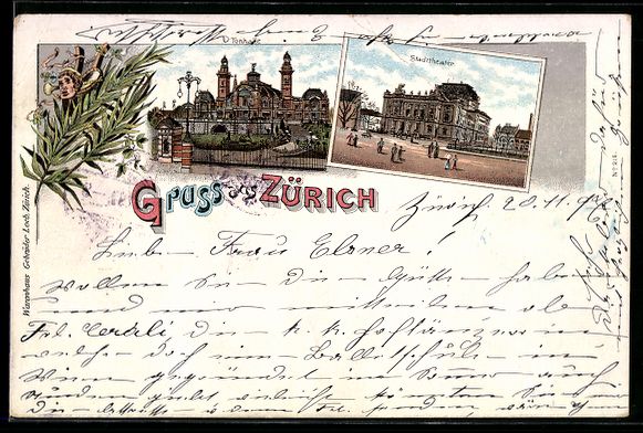 Ansichtskarten: Litho Zürich, Bahnhof und Stadttheater – Gebraucht aus Berlin von bartko-reher