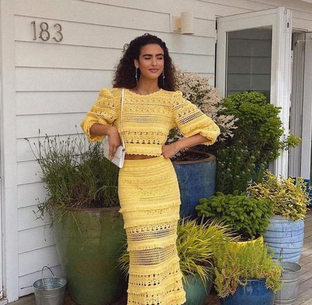 Maje Yellow Crochet Blouse