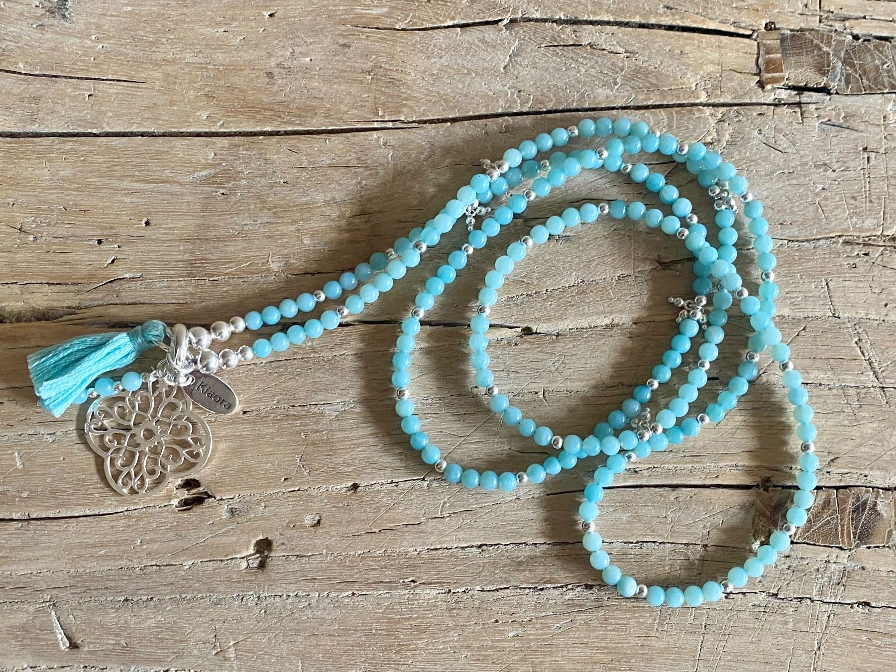 Catenine: Amazonitkette türkis mit Silberblume Mala NEU – Nuovo (secondo la descrizione) da Gutenswil venduto da You09