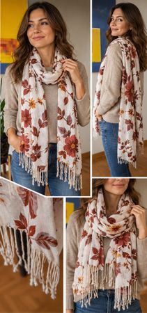 Damen Schal beige mit Blumen Herbst elegant Stola 600