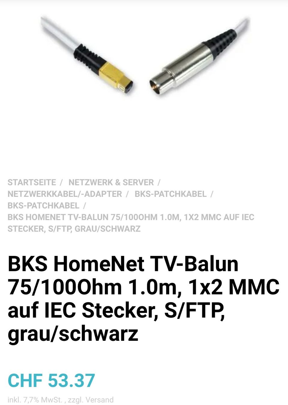 BKS Cavi: BKS SAT-Balun F/MMC – Nuovo e nell'imballaggio originale da Wahlen b. Laufen venduto da budo4242 1