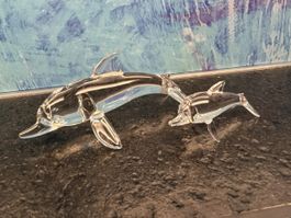 2 Delfine Glasfiguren Glasi Hergiswil Figuren Tischdeko