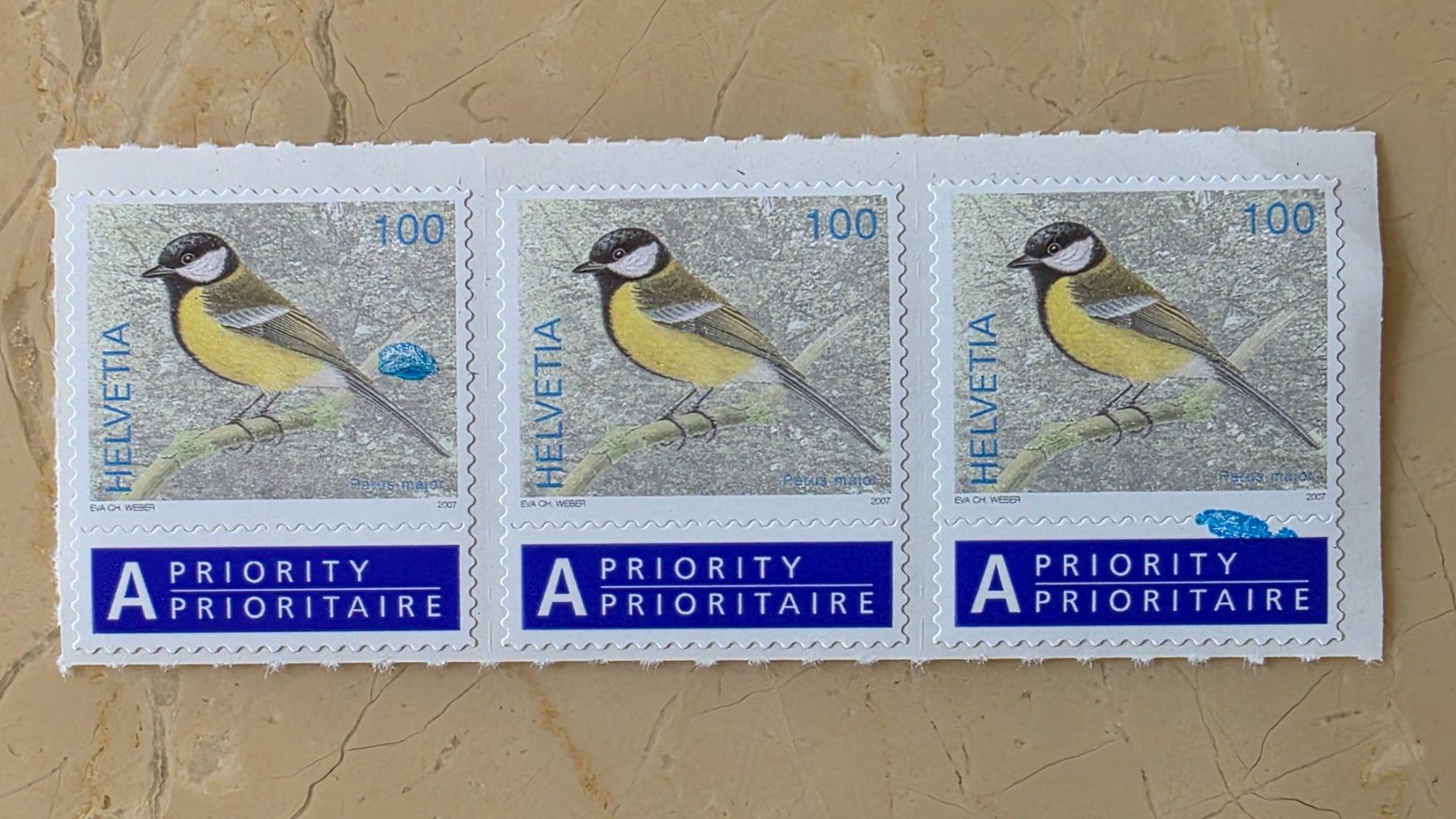Tutti i francobolli: Abart blauer Fleck Kohlmeise Fr. 1.00 postfrisch Zustein1237 – Usato da Feusisberg venduto da ajjcrf44