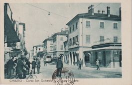 AK Chiasso Corso San Gottardo, Dogana Svizzera e tram 1947!