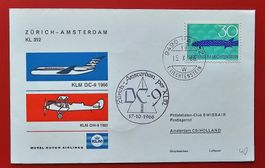 LIECHTENSTEIN KLM FLUGPOST ZÜRICH AMSTERDAM NIEDERLANDE 1966
