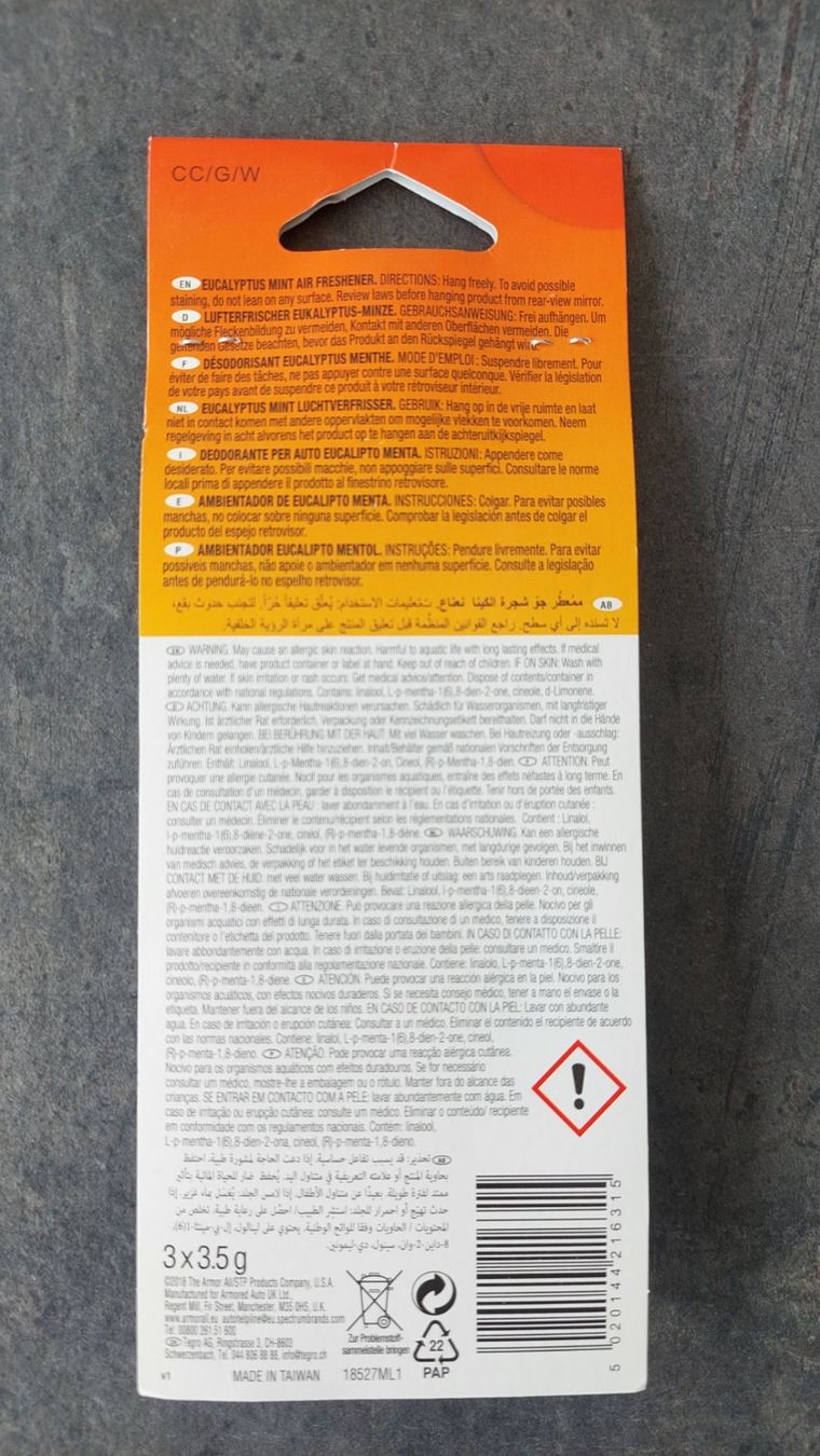 Deodoranti per ambiente: ArmorAll Lufterfrischer Eukalyptus Minze, 3 Stk, Neu! – Nuovo e nell'imballaggio originale da Schongau venduto da lanobe 1