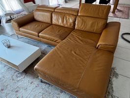 3-teiliges Ecksofa Echtleder Champagne