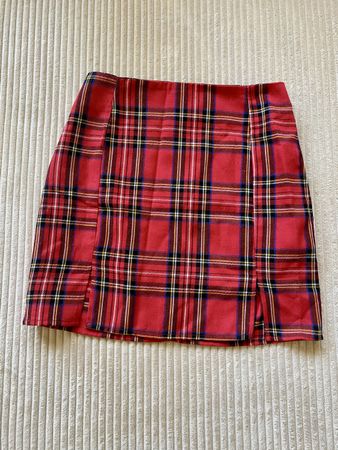 Shein Mini Jupe Rock Rot Kariert Bleistiftrock kurz Gr. XS