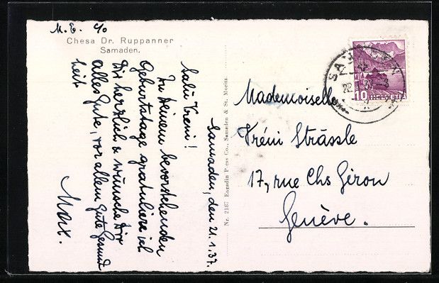 Cartoline postali: Samaden, Chesa Dr. Ruppanner im Winter – Usato da Berlin venduto da bartko-reher 1