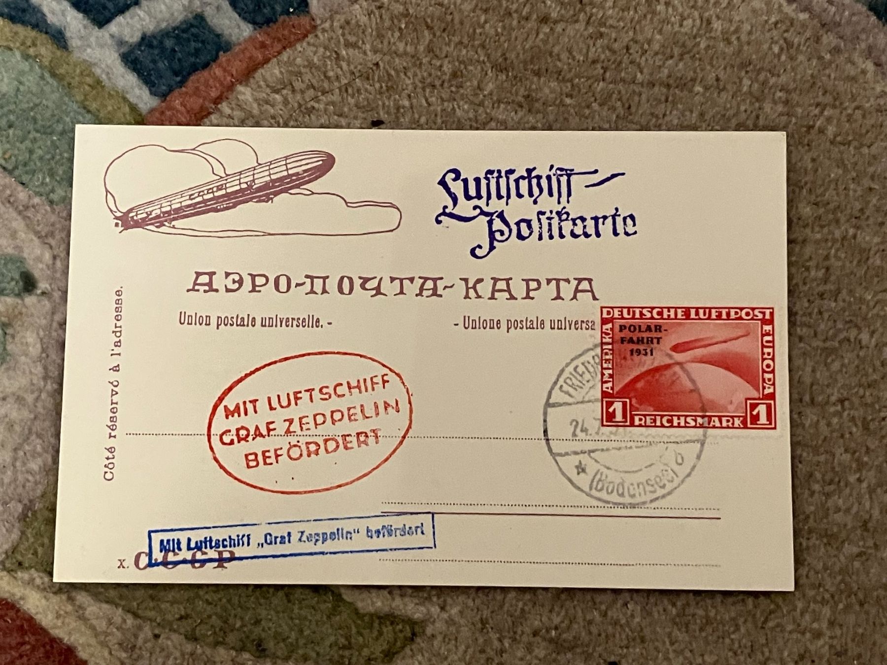 Tous les timbres: Luftschiff Postkarte Graf Zeppelin – D'occasion à Koblenz par Markenhimmel