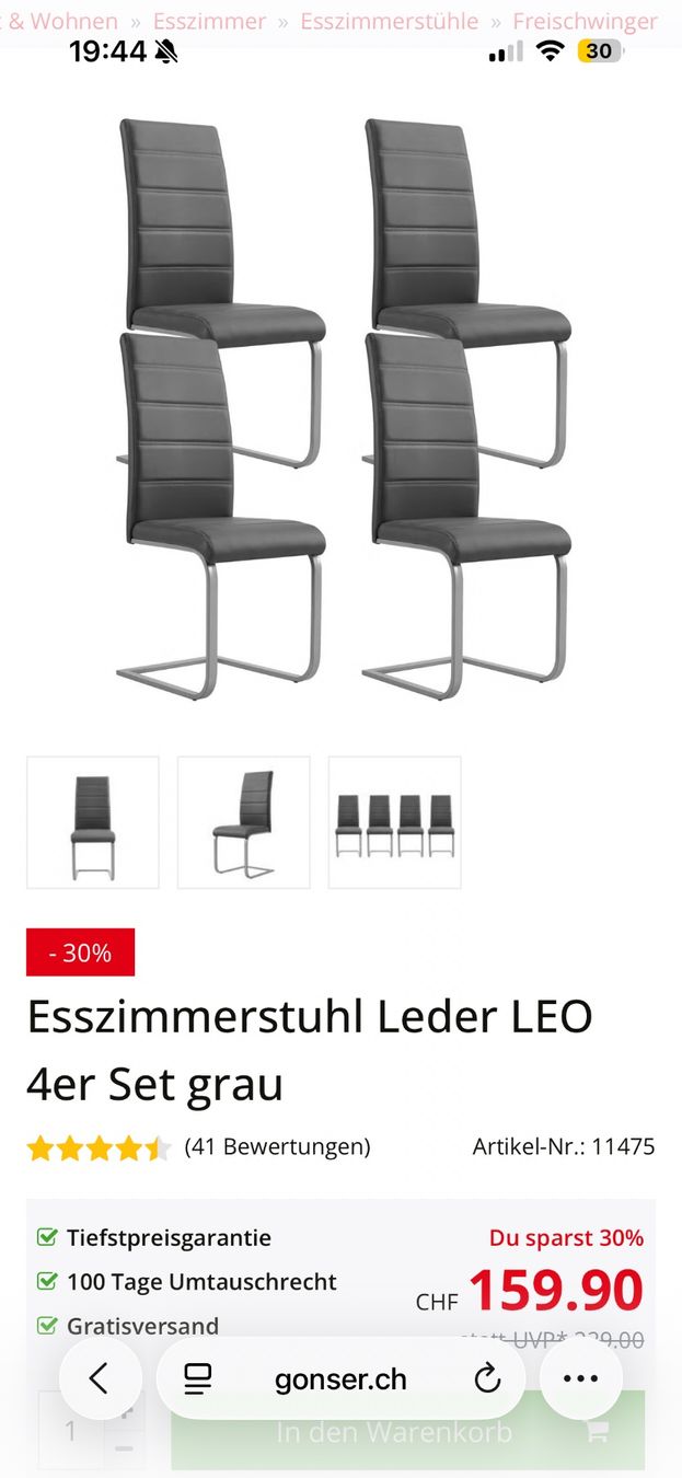 Sedie: 4x Esszimmerstühle Leder Leo – Nuovo (secondo la descrizione) da Chur venduto da USK_Master